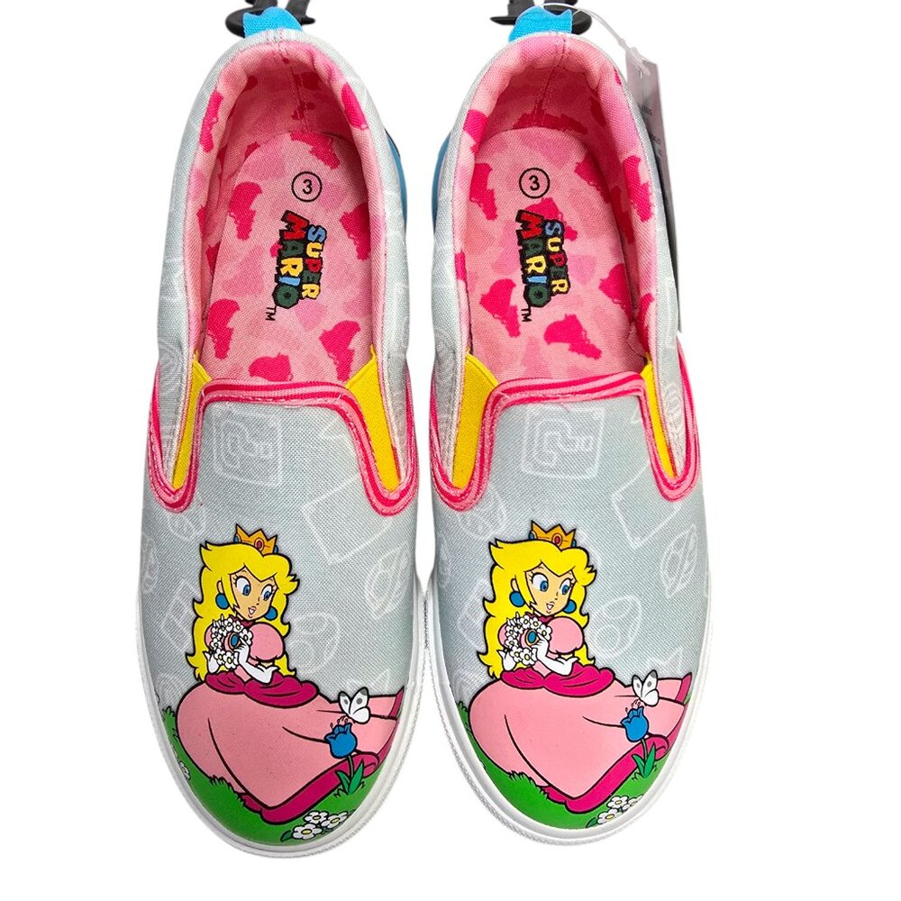 Super Mario Princess Peach Sneakers Slip-On Twin Gore Big & Little Girls 3D Logo